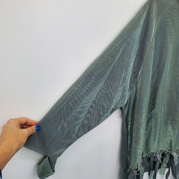 TOV Los Angeles Metallic Tie-Hem Top Size 38 NWT Shiny Iridescent Glam Grunge - Picture 7 of 15